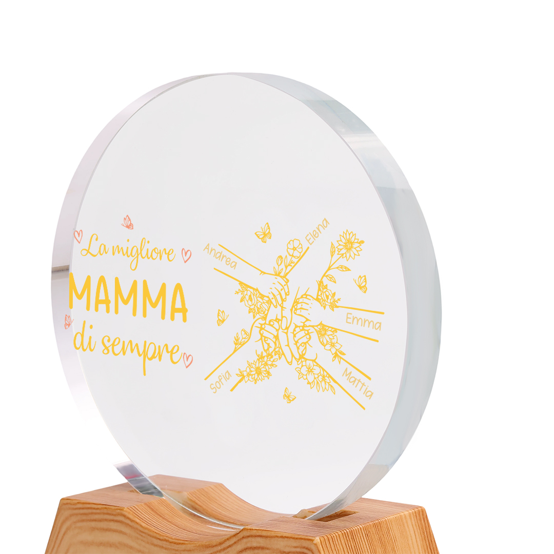 Lampada notturna in cristallo personalizzata con incisione “Migliore Mamma/Nonna di sempre”