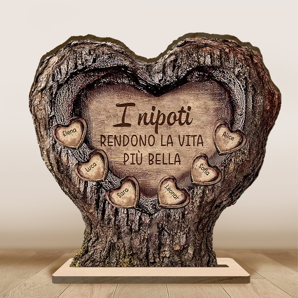 Regalo personalizzato per nonni, cuore in legno con albero genealogico inciso, fino a 8 nomi, Festa del Papà, compleanno, Natale, per nonna e nonno | Jessemade