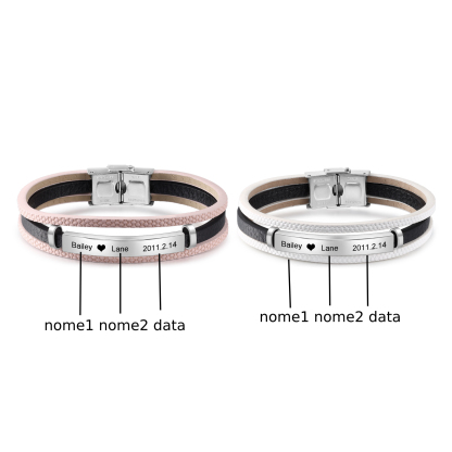 Coppia di Braccialetto rosa e bianco con 2 nomi e 1 data personalizzbili