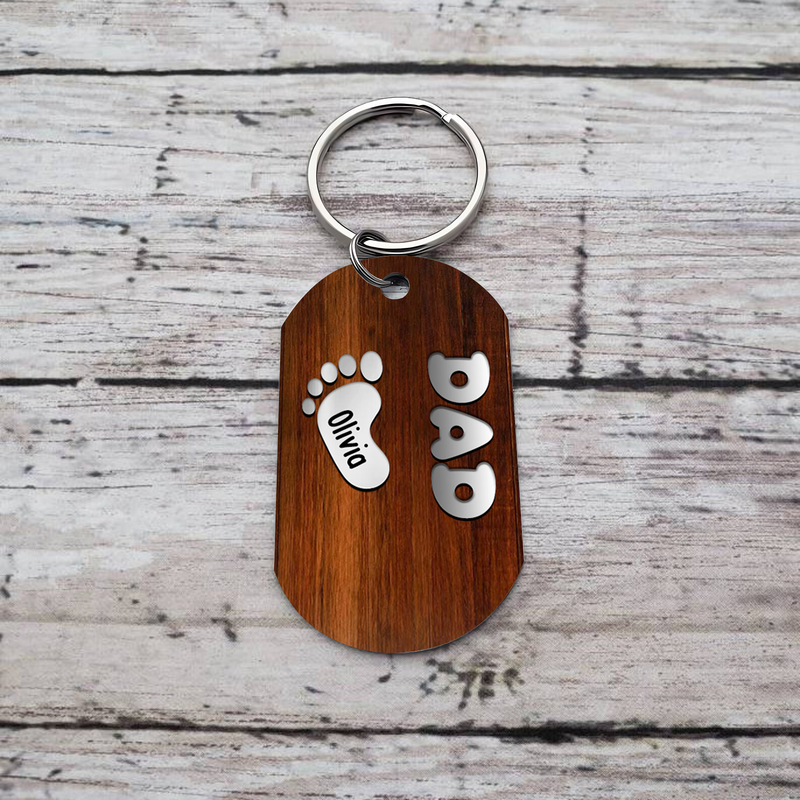 Nonno-Portachiavi con piedino 1 nome e 1 testo personalizzati regalo per papà/nonno