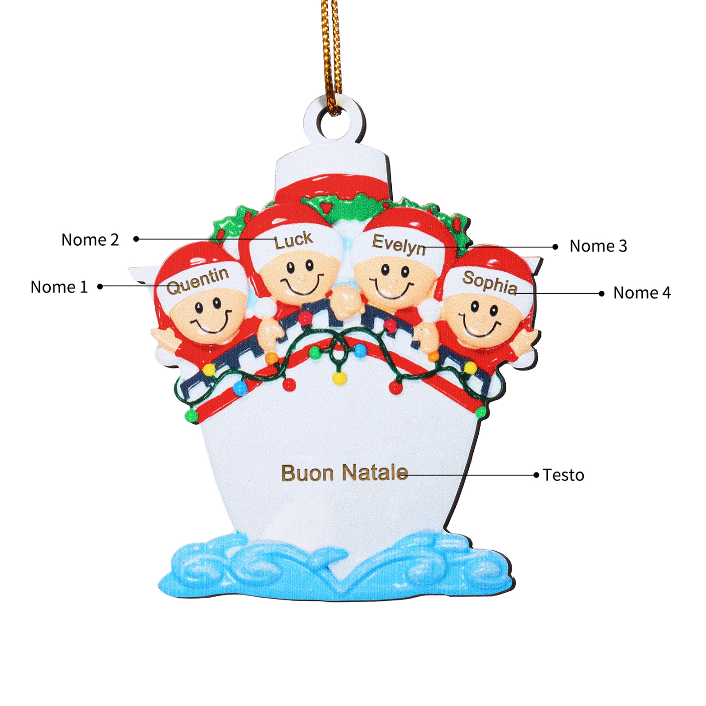 "Sulla nave"Ornamento natalizio in legno con 3-5 nomi personalizzati e 1 testo Regalo di Natale per la famiglia | Jessemade