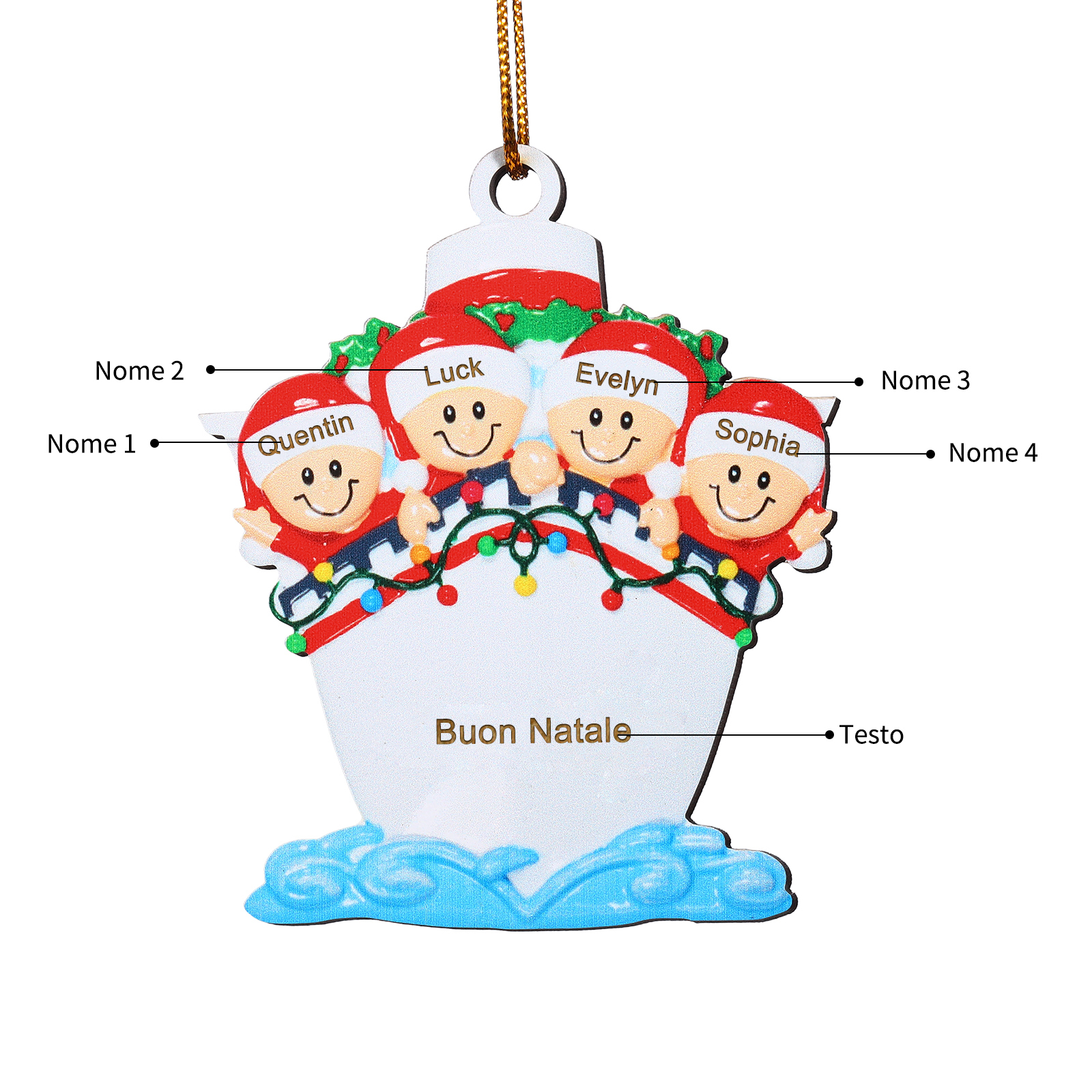 "Sulla nave"Ornamento natalizio in legno con 3-5 nomi personalizzati e 1 testo Regalo di Natale per la famiglia | Jessemade