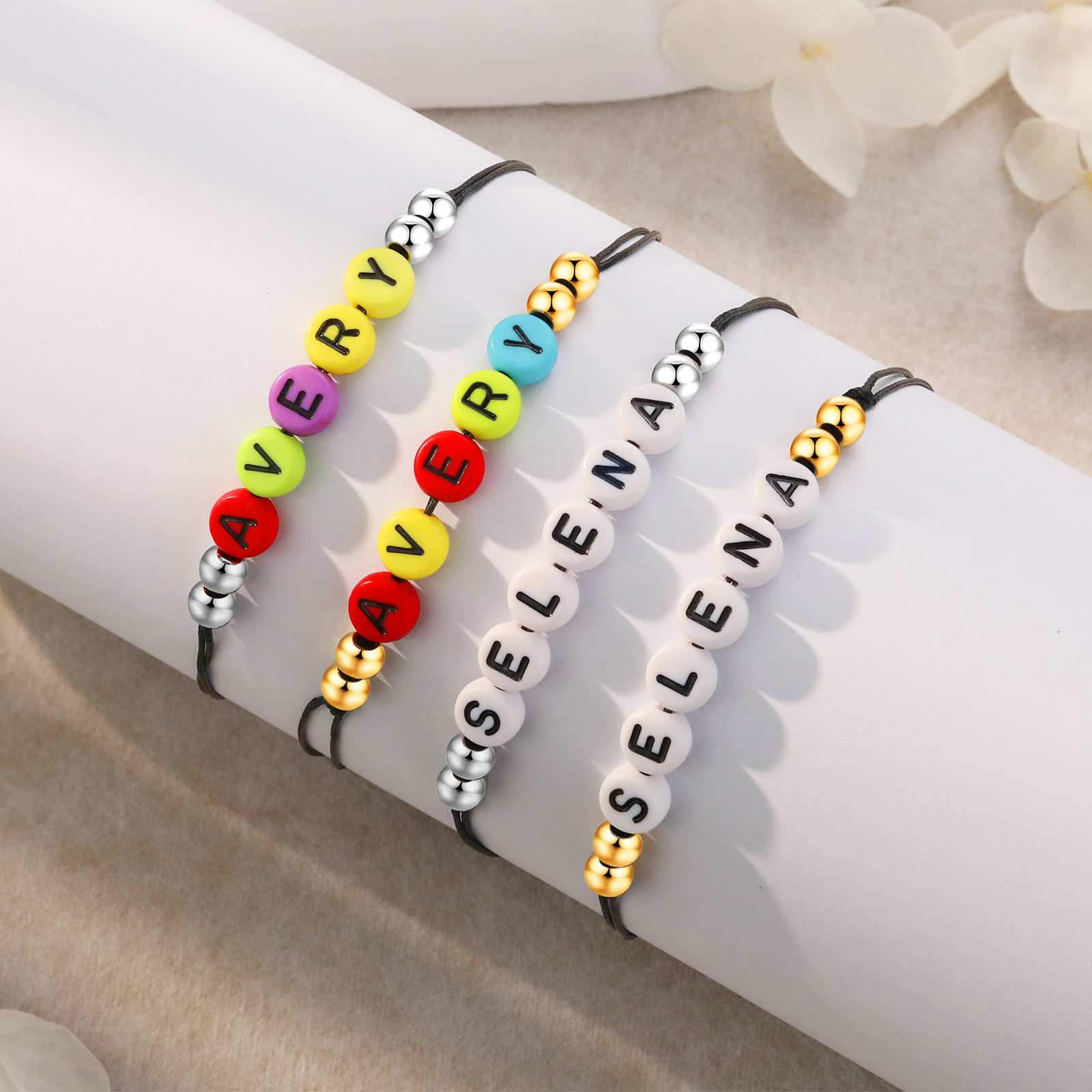 2PCS Braccialetto con perline di 2 nomi personalizzato regalo per scuola