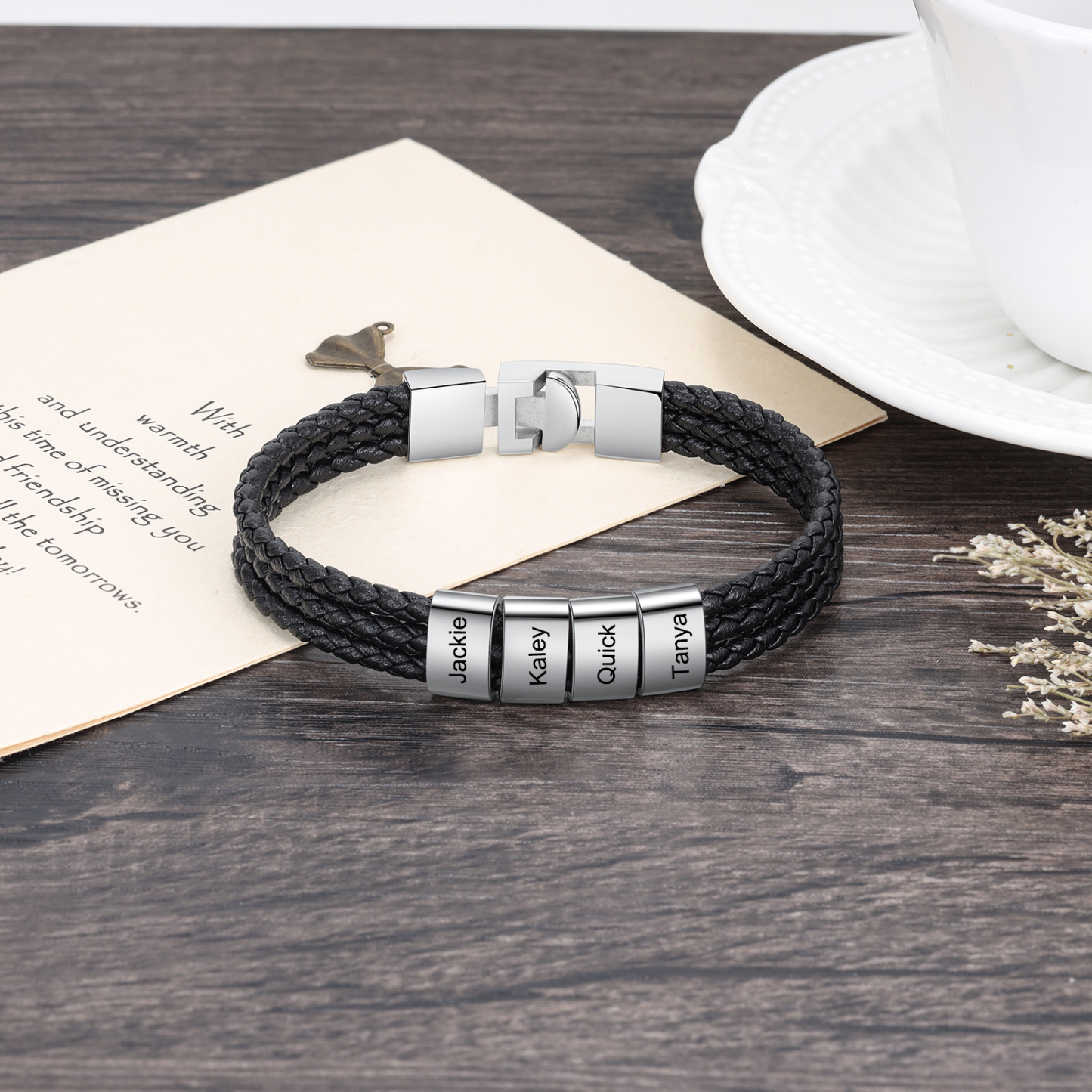 A MIO CARO - Braccialetto maschile in pelle 4 nomi personalizzati