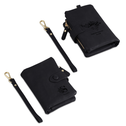 Portafoglio in PU pelle albero di vita con 4 letetre & 1 testo & 1 nome personalizzati per mamma/nonna