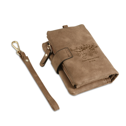 Portafoglio in PU pelle albero di vita con 7 letetre & 1 testo & 1 nome personalizzati per mamma/nonna