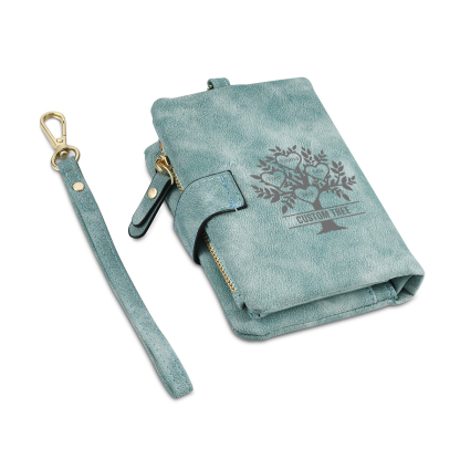 Portafoglio Albero della vita in PU pelle con 4 nomi & 1 testo & 1 lettera personalizzati per donna
