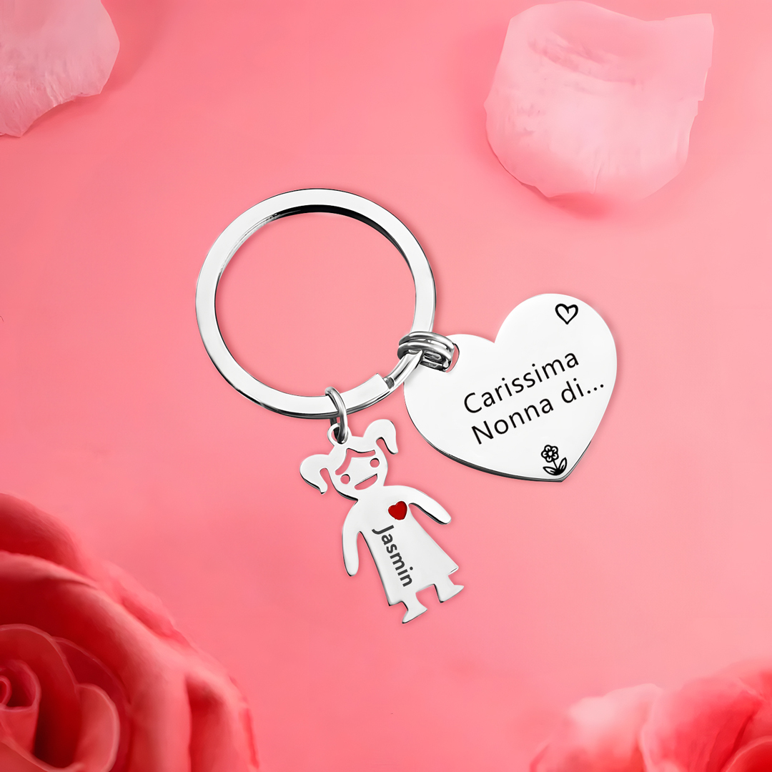 Portachiavi a cuore con ciondolo bambino 1 nome regalo per nonna festa dei nonni famiglia riunione