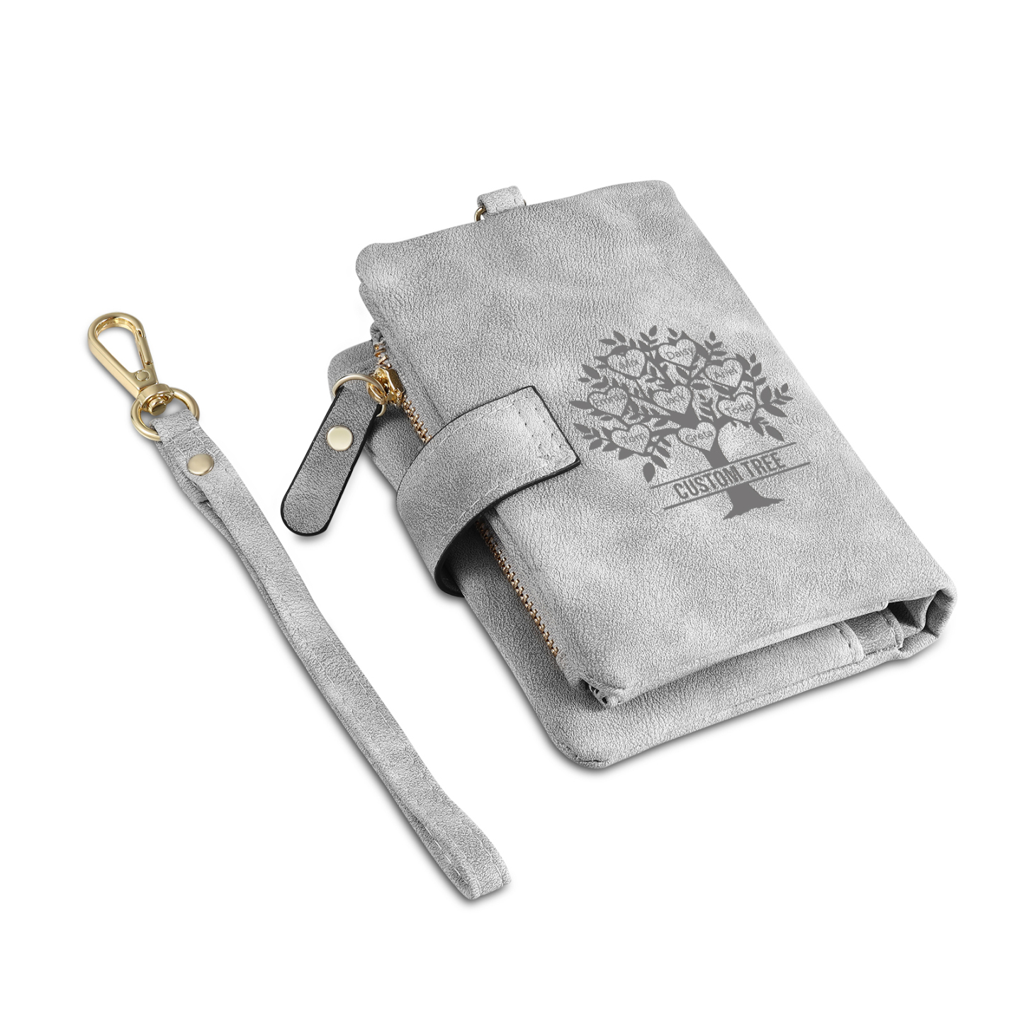 Portafoglio Albero della vita in PU pelle con 8 nomi & 1 testo & 1 lettera personalizzati per donna