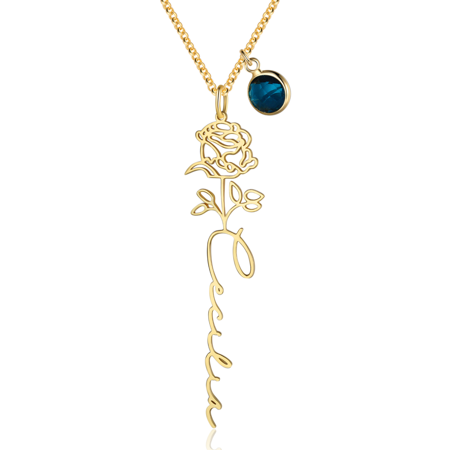 Collana 925 Argento Fiore elegante con 1 pietra di nascita e 1 nome e 1 fiore di nascita personalizzabili per donna