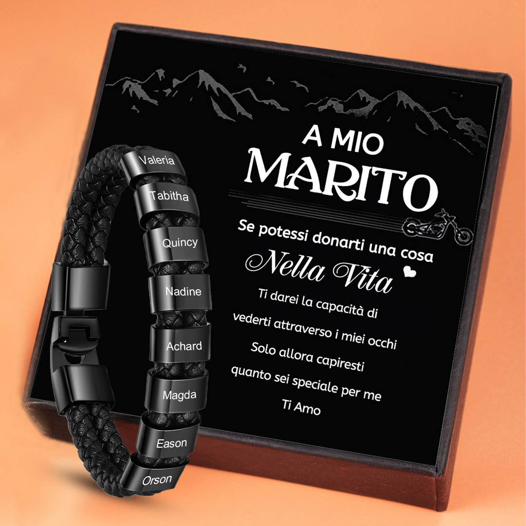 A MIO MARITO Bracciale in pelle 8 incisioni di nomi personalizzabili