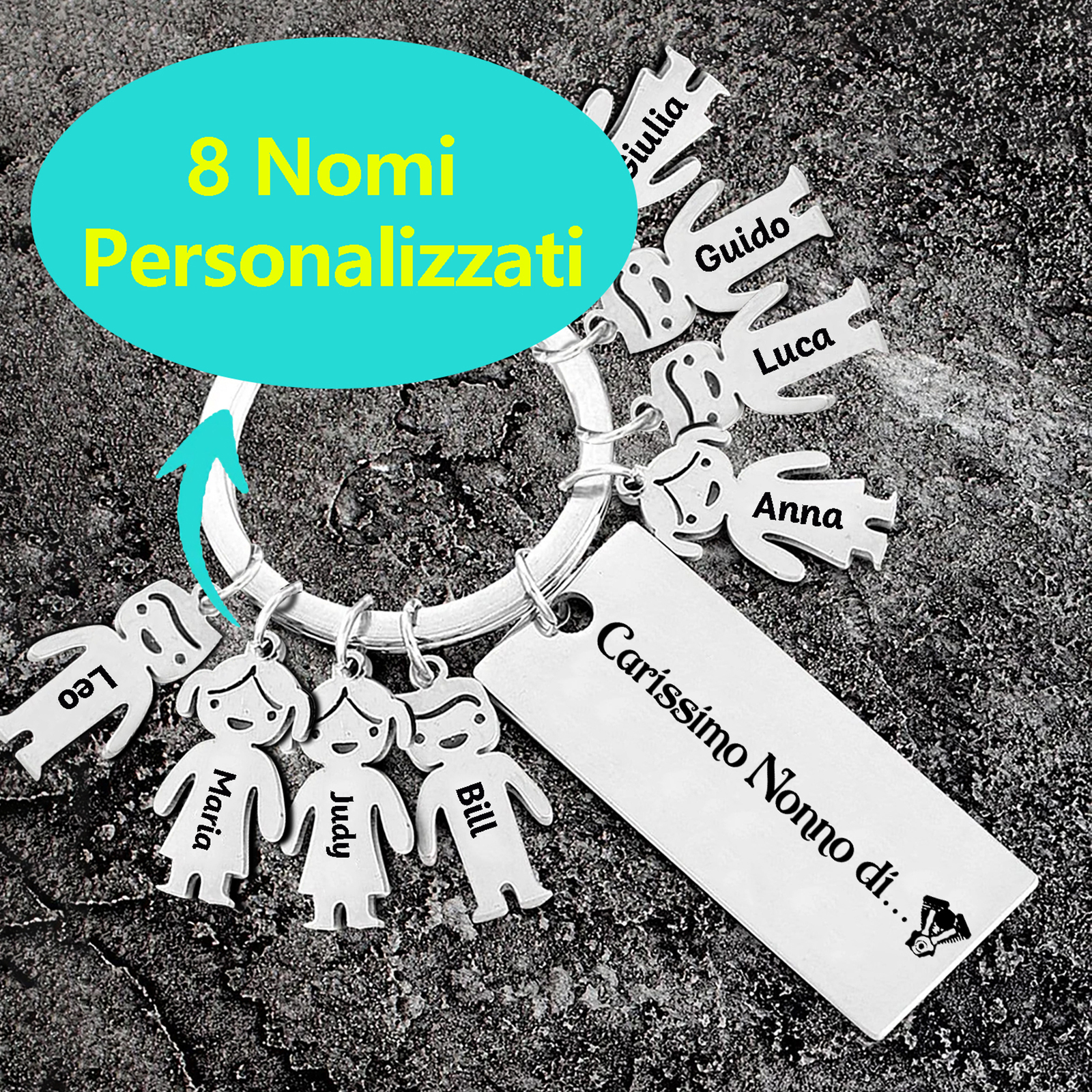 Portachiavi con ciondolo bambino 8 nomi personalizzati regalo per nonno festa dei nonni