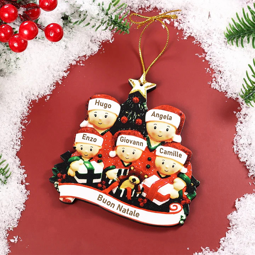 Ornamento Natalizio Personalizzato con 5 Nomi e 1 Testo Regalo di Natale in Legno per Famiglia | Jessemade