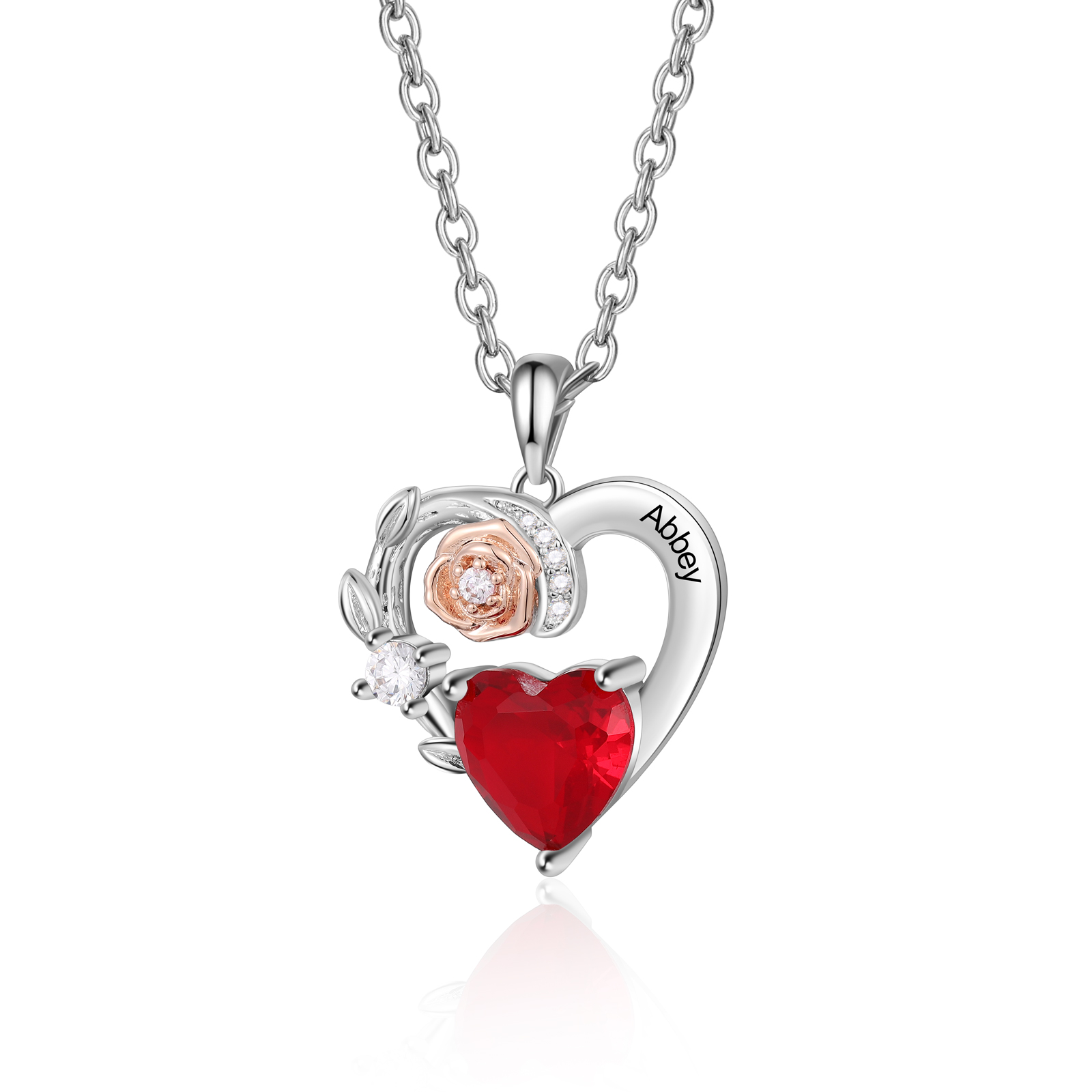 Collana per donna moglie amiche mamma regalo compleanno in 925 argento con 5A cuore pietra di nascita del mese