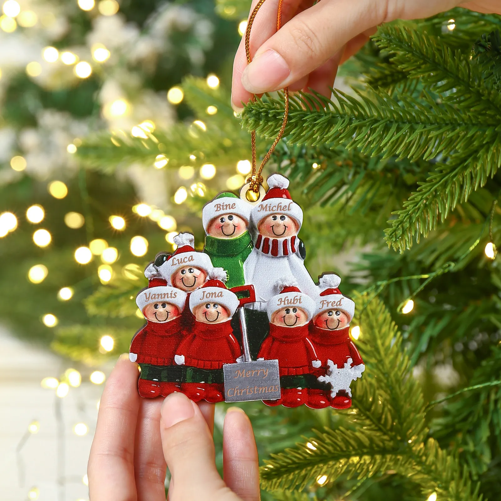 Bianco Natale mille candele... Ornamenti familiari ciondolo per albero di Natale 7 nomi personalizzati