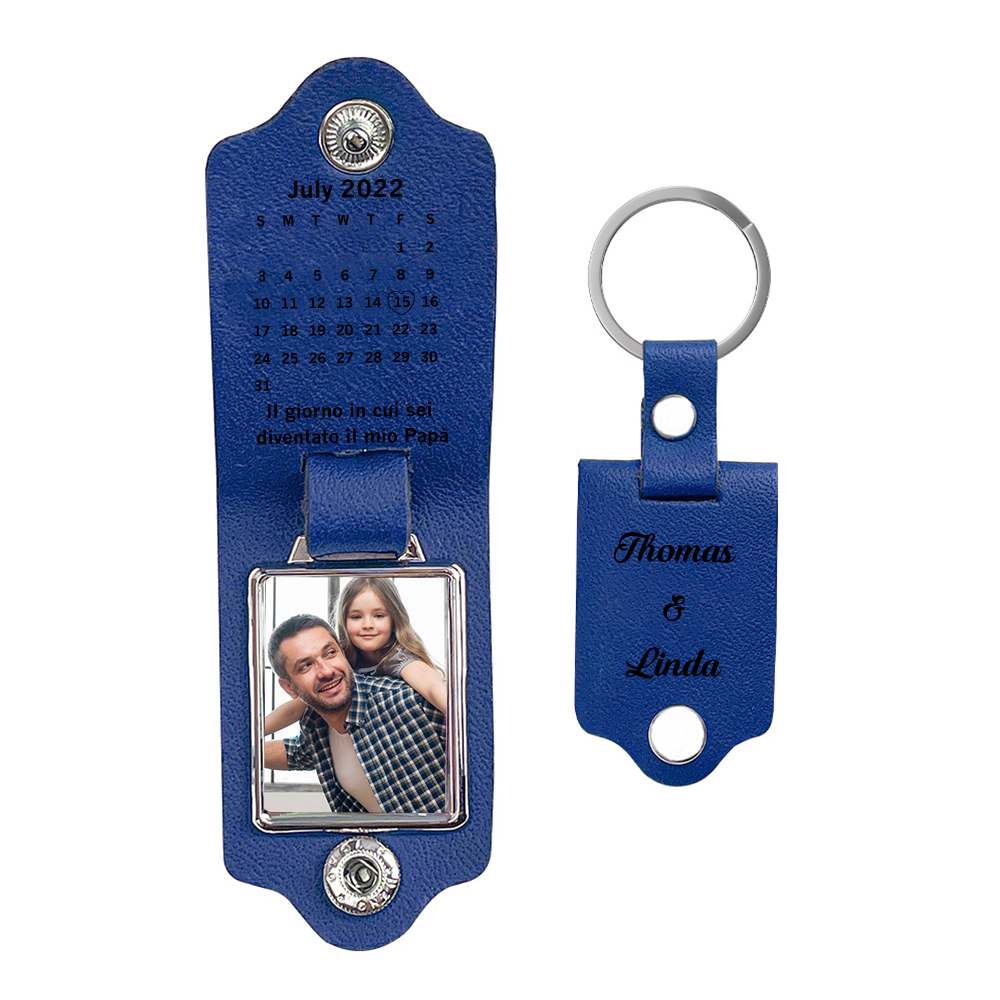 Portachiavi Pelle 1 foto e 1 data e 2 nomi personalizzabili regalo per Papà