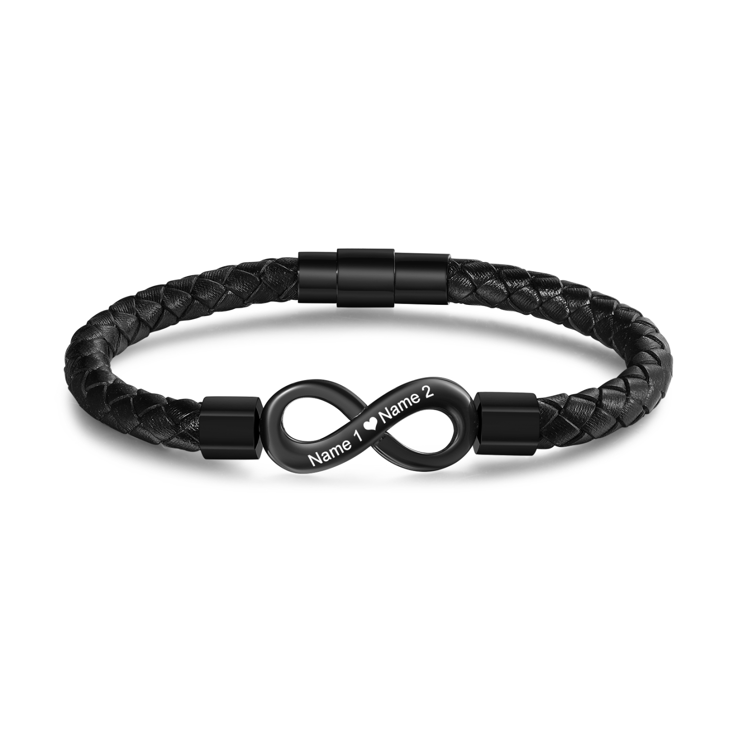 Bracciale Infinito Personalizzato Nero/Argento per Coppia con 2 Nomi