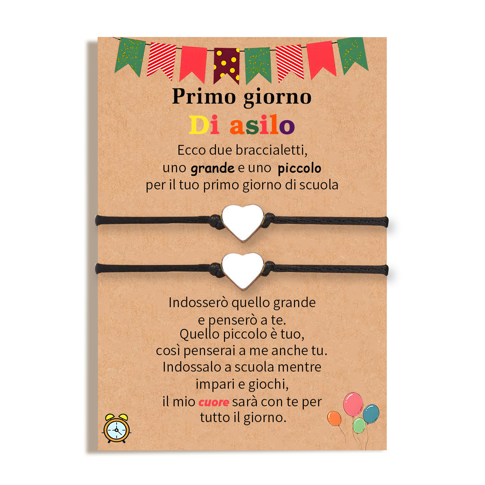 2PCS Braccialetto cuore regorabile regalo per bambina con carta