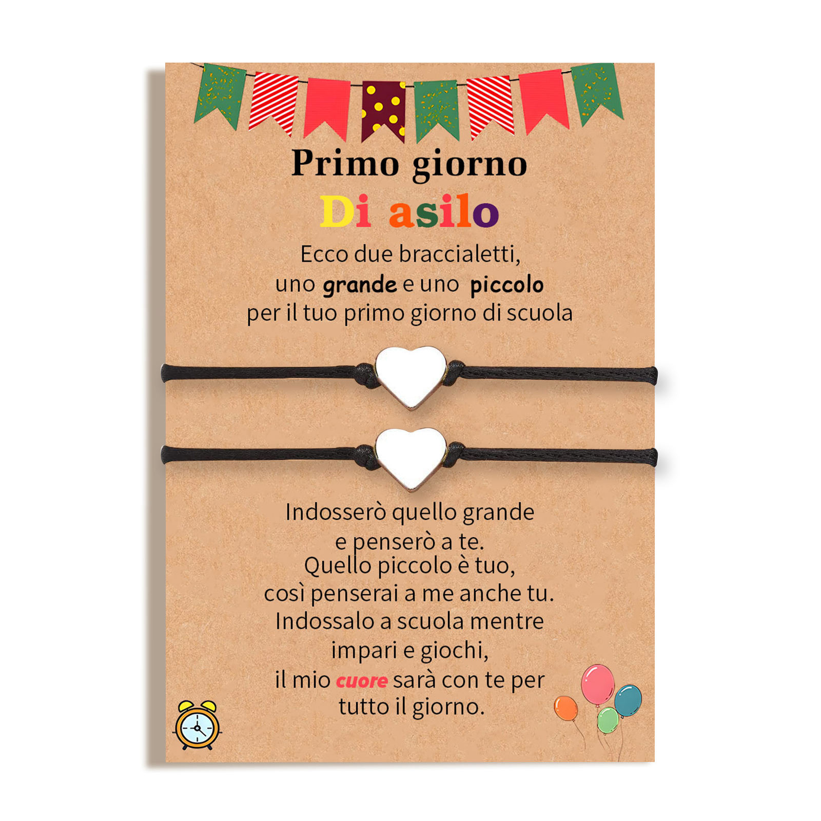 2PCS Braccialetto cuore regorabile regalo per bambina con carta