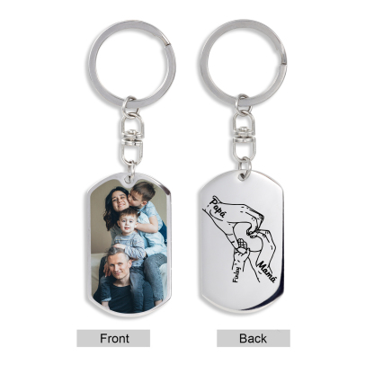Portachiavi Personalizzato in Acciaio Inossidabile – Incisione 1 Foto & 3 Nomi – Regalo Speciale per Mamma e Papà | Jessemade