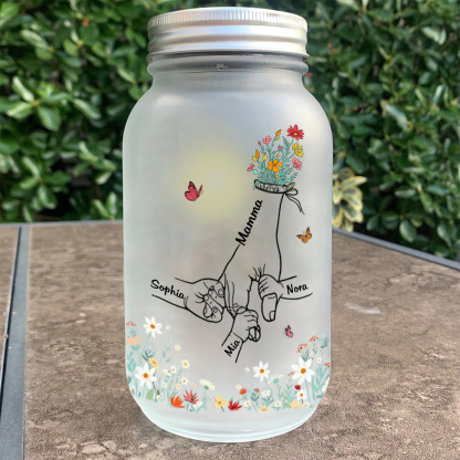 Bottiglia luminosa solare personalizzata mano nella mano barattolo in vetro per la mamma
