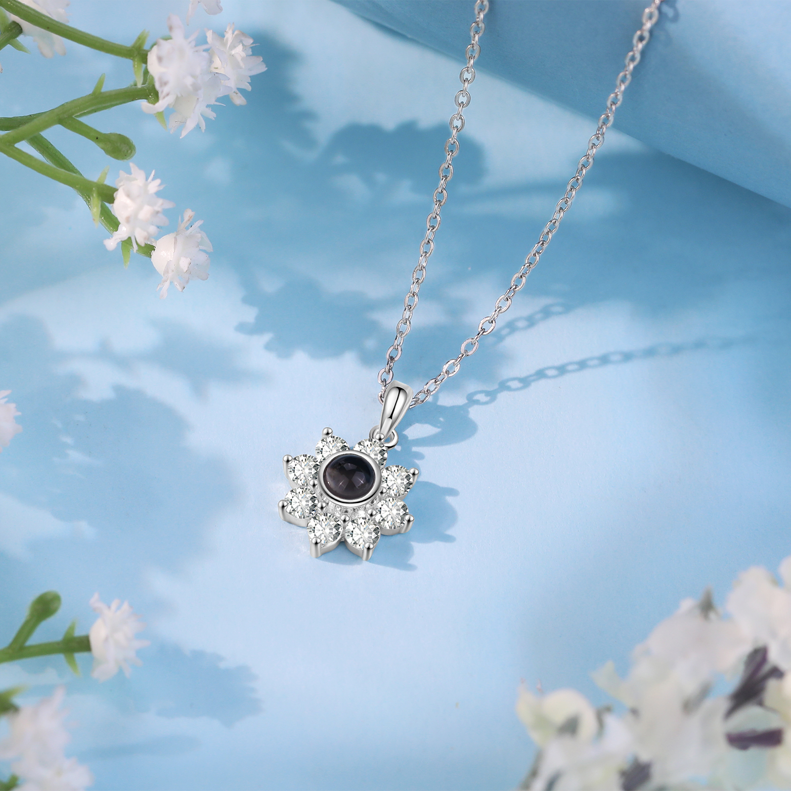 Collana girasole con proiezione di foto personalizzabile per donna