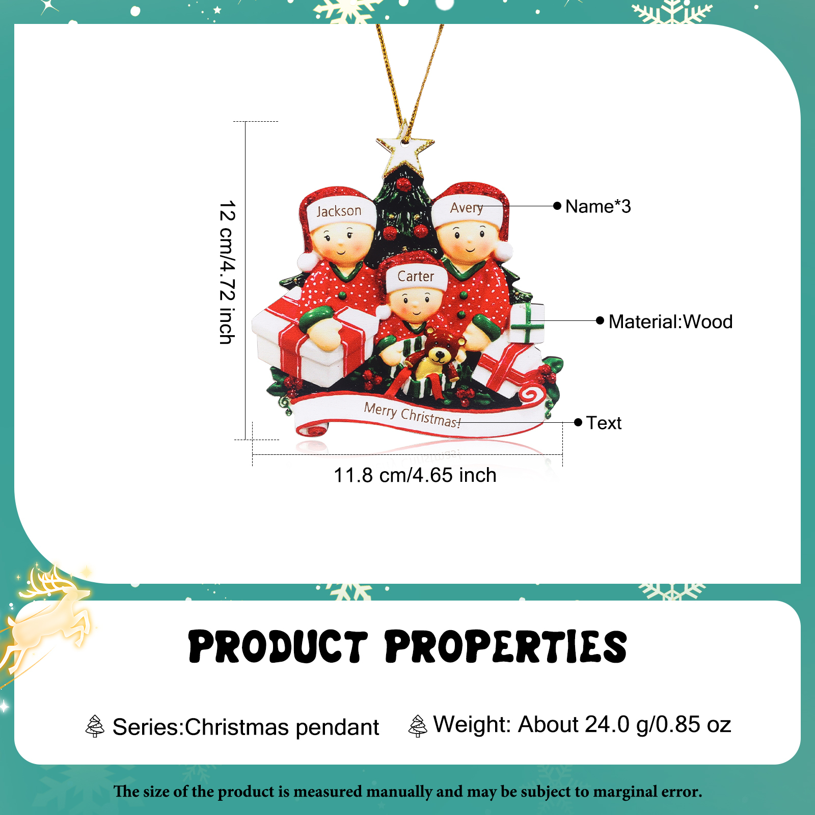 Ornamento Natalizio Personalizzato con 3 Nomi e 1 Testo Regalo di Natale in Legno per Famiglia | Jessemade