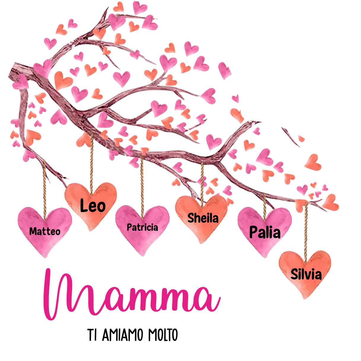 Targa acrilica personalizzata a forma di cuore - Albero - con 1-10 nomi - Regalo per la mamma