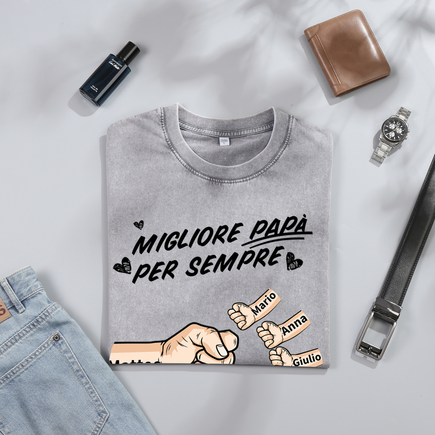 Maglietta in cotone girocollo pugno a pugno con nome personalizzato regalo per papà