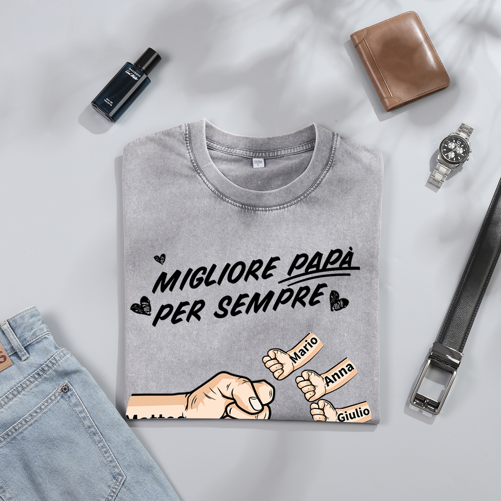 Maglietta in cotone girocollo pugno a pugno con nome personalizzato regalo per papà