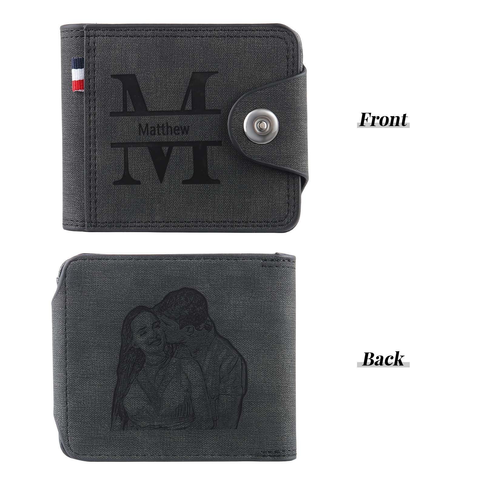 Portafoglio in PU pelle da uomo 1 nome 1 lettera e 1 foto personalizzabili regalo per uomo