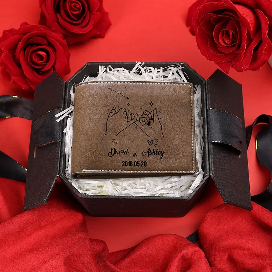 Portafoglio in pelle per coppia mano nella mano 1 foto e 2 nomi personalizzabili