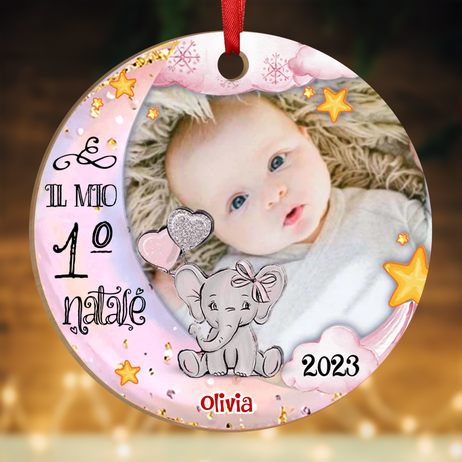 IL MIO 1º NATALE-Ciondolo di legno per bambino bambina foto nome personalizzabile