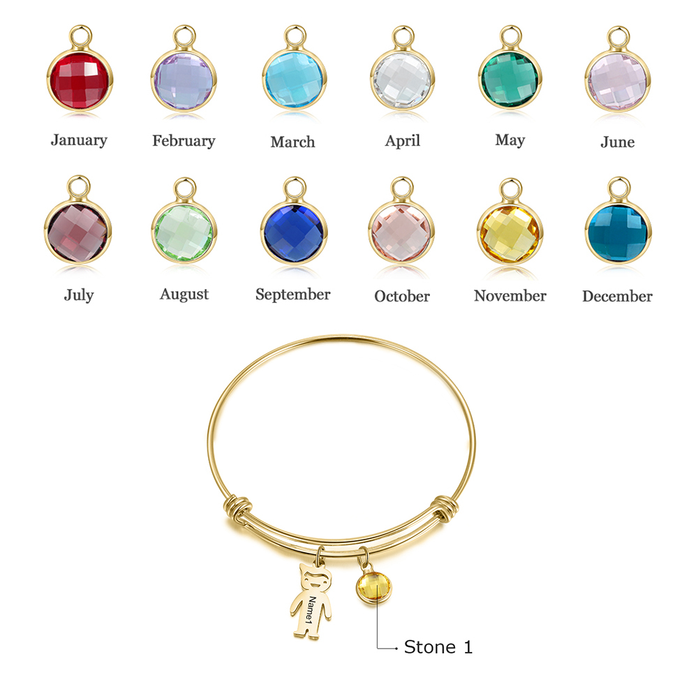 Bracciale regolabile Jessemade con 1 ciondolo per bambino e 1 pietra di nascita