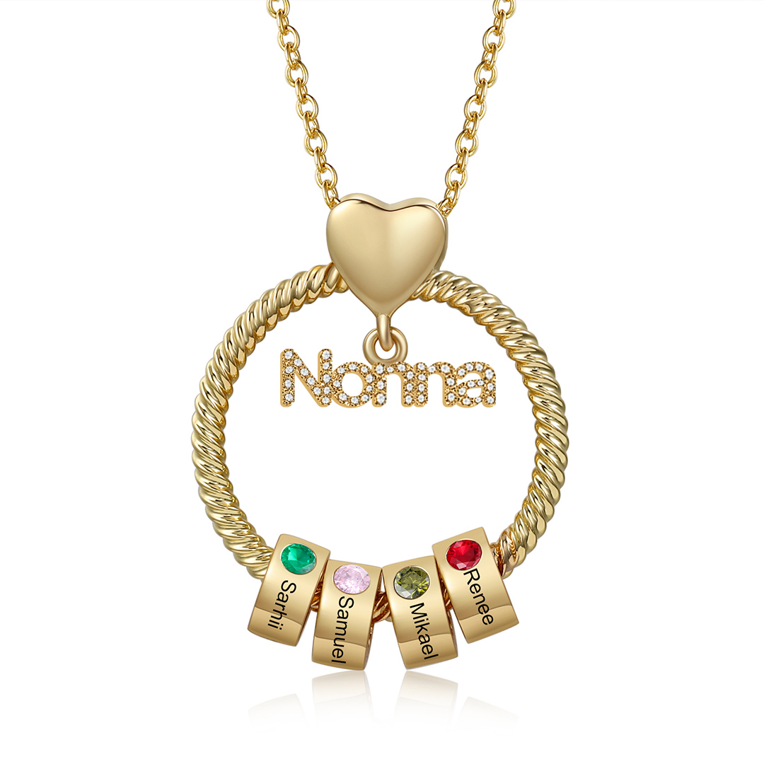 Collana con ciondolo nonna 4 nomi incisioni e pietre di nascita personalizzate