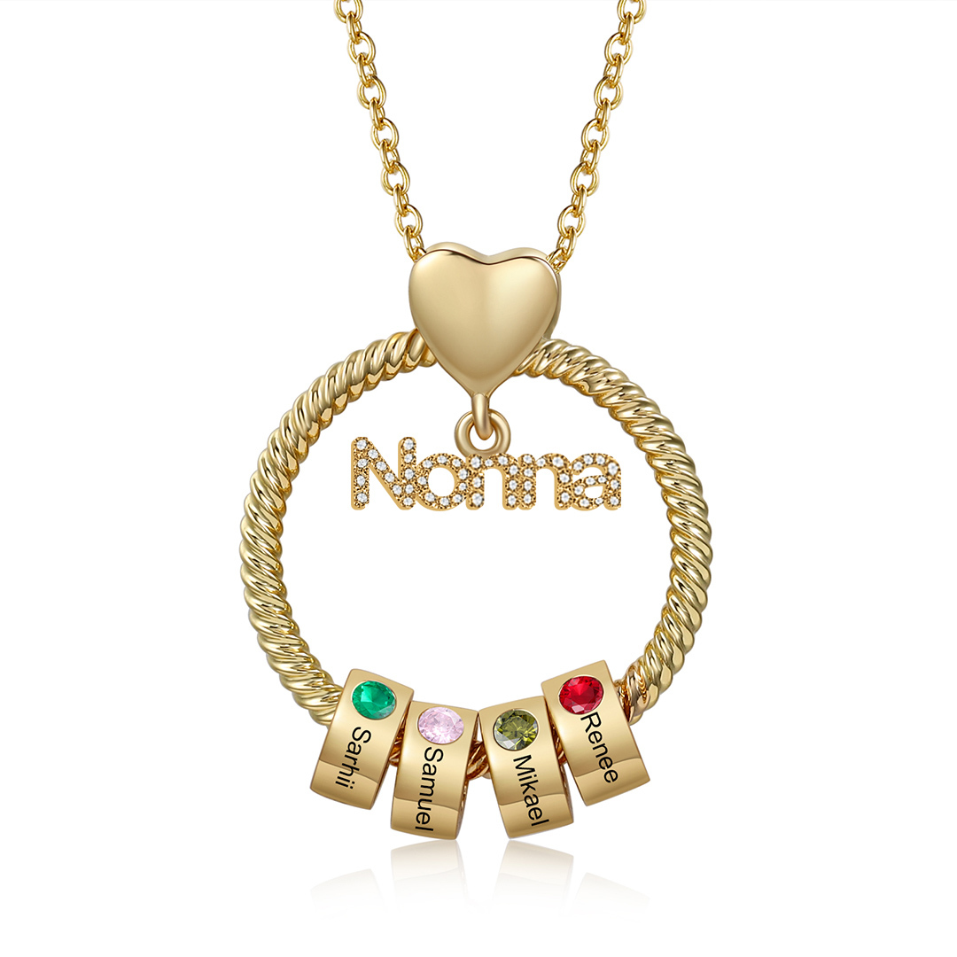 Collana con ciondolo nonna 4 nomi incisioni e pietre di nascita personalizzate