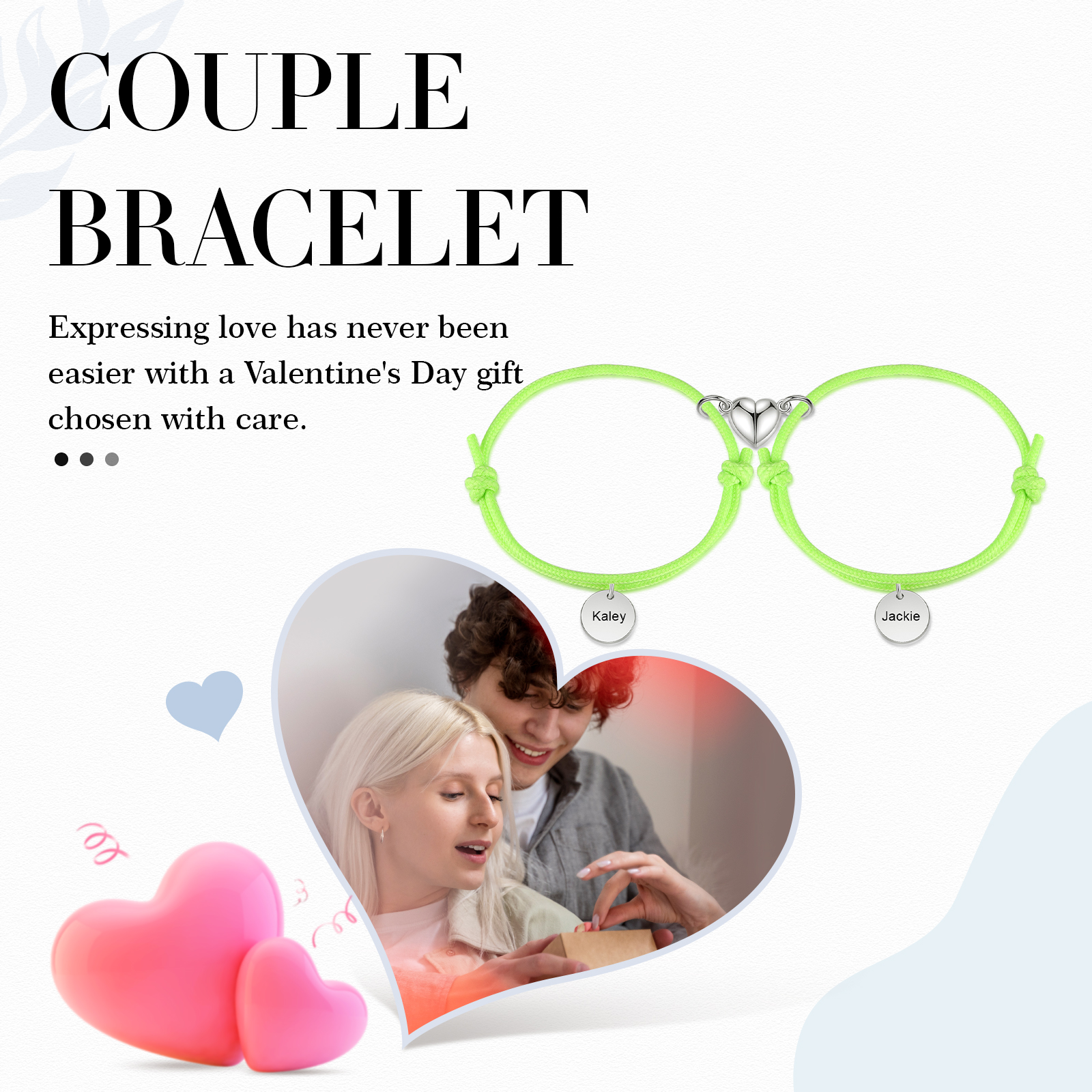 Braccialetti magnetici a corda 2 lettere personalizzate per coppia ciondolo rotondo