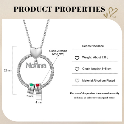 Collana con ciondolo nonna 2 nomi incisioni e pietre di nascita personalizzate