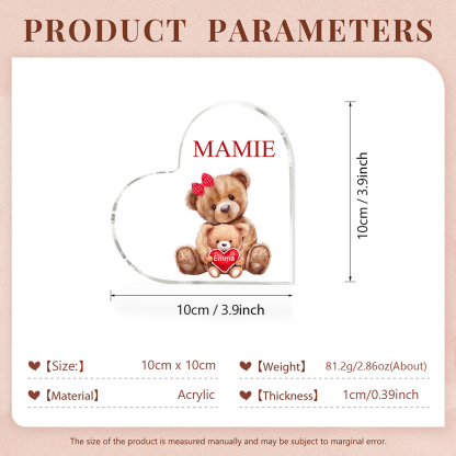 MAMMA Decorazione acrilica con 1 orsacchiotto a forma di cuore 1 nome e 1 testo personalizzati per mamma/nonna