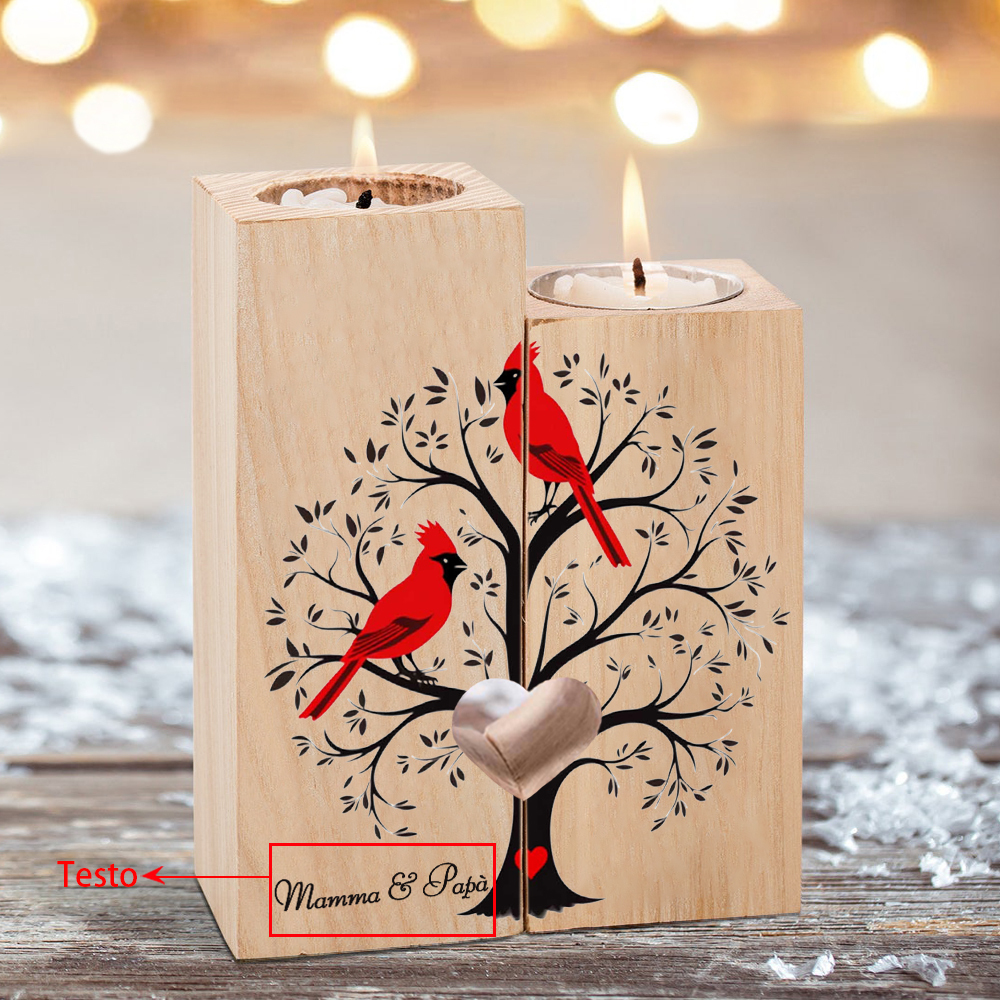 Candeliere candela cardinale e albero commemorativo 2 nomi personalizzabili