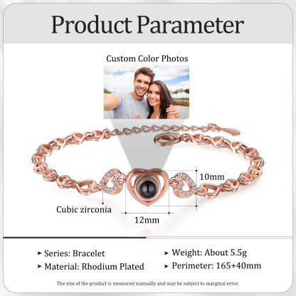 Bracciale argento con pietra cuore proiezione di foto colorato per coppia marito fidanzato con scatola premium