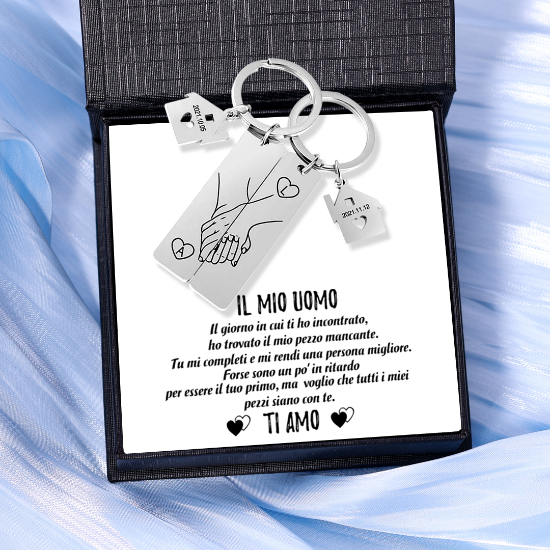 Portachiavi Coppia Personalizzato con Iniziali e Data Portachiavi in Acciaio Inossidabile Regalo di Natale per Lui | Jessemade