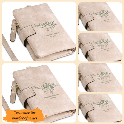 Portafoglio in PU pelle albero di vita con 7 letetre & 1 testo & 1 nome personalizzati per mamma/nonna