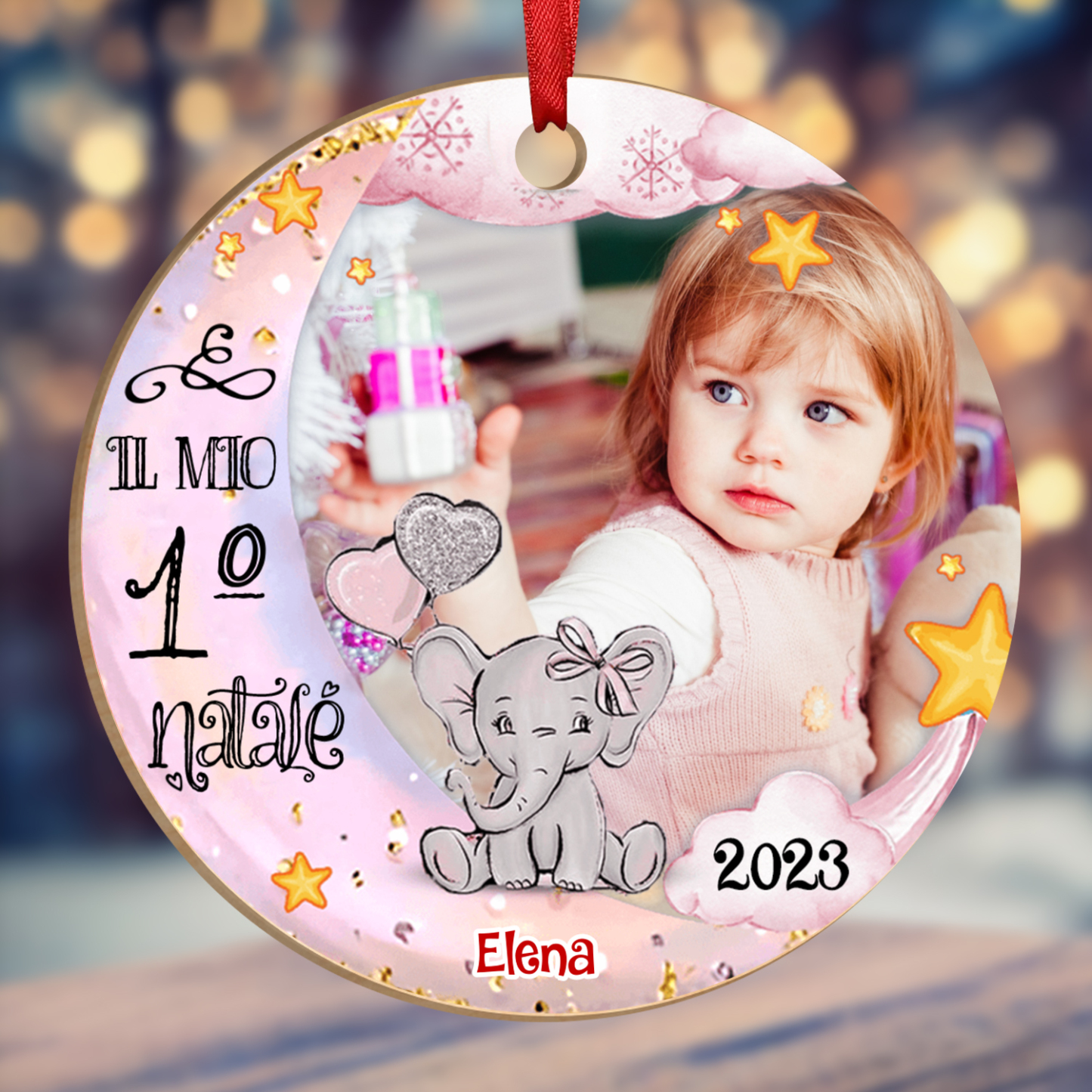 IL MIO 1º NATALE-Ciondolo di legno per bambino bambina foto nome personalizzabile