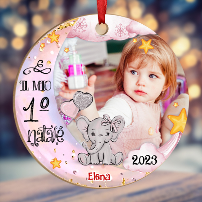 IL MIO 1º NATALE-Ciondolo di legno per bambino bambina foto nome personalizzabile