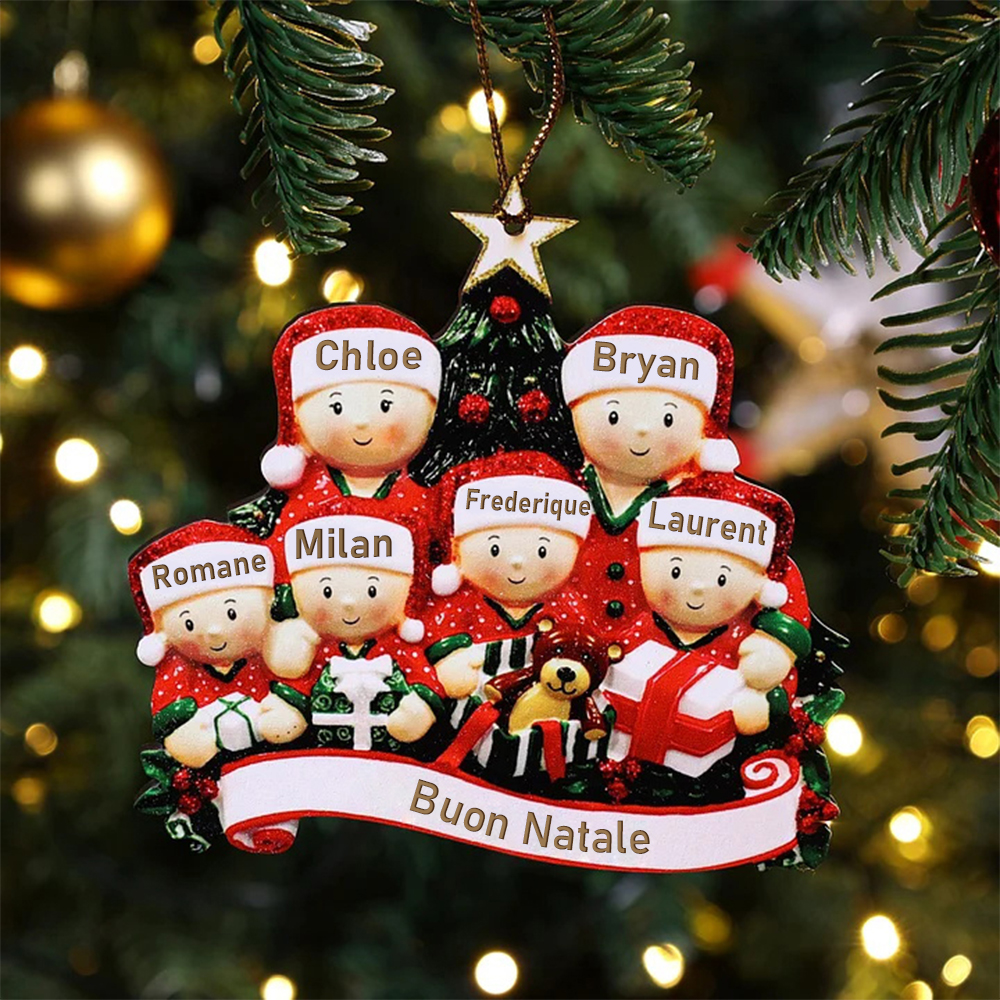Ornamento Natalizio Personalizzato con 6 Nomi e 1 Testo Regalo di Natale in Legno per Famiglia | Jessemade