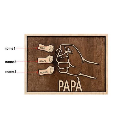 Targa di legno pugno a pugno 3 nomi personalizzabile regalo per papà