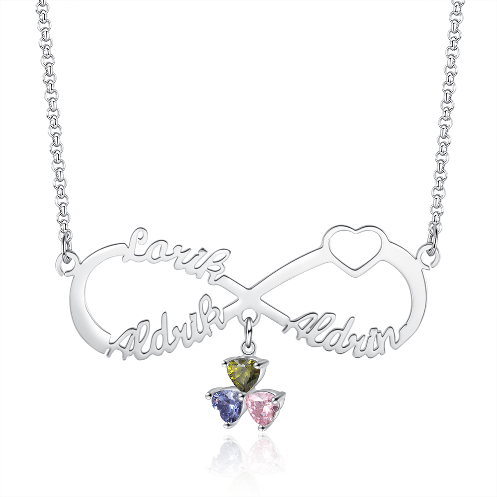Collier Forever Love Infini 3 Prénoms 3 pierre de naissance Pour Elle