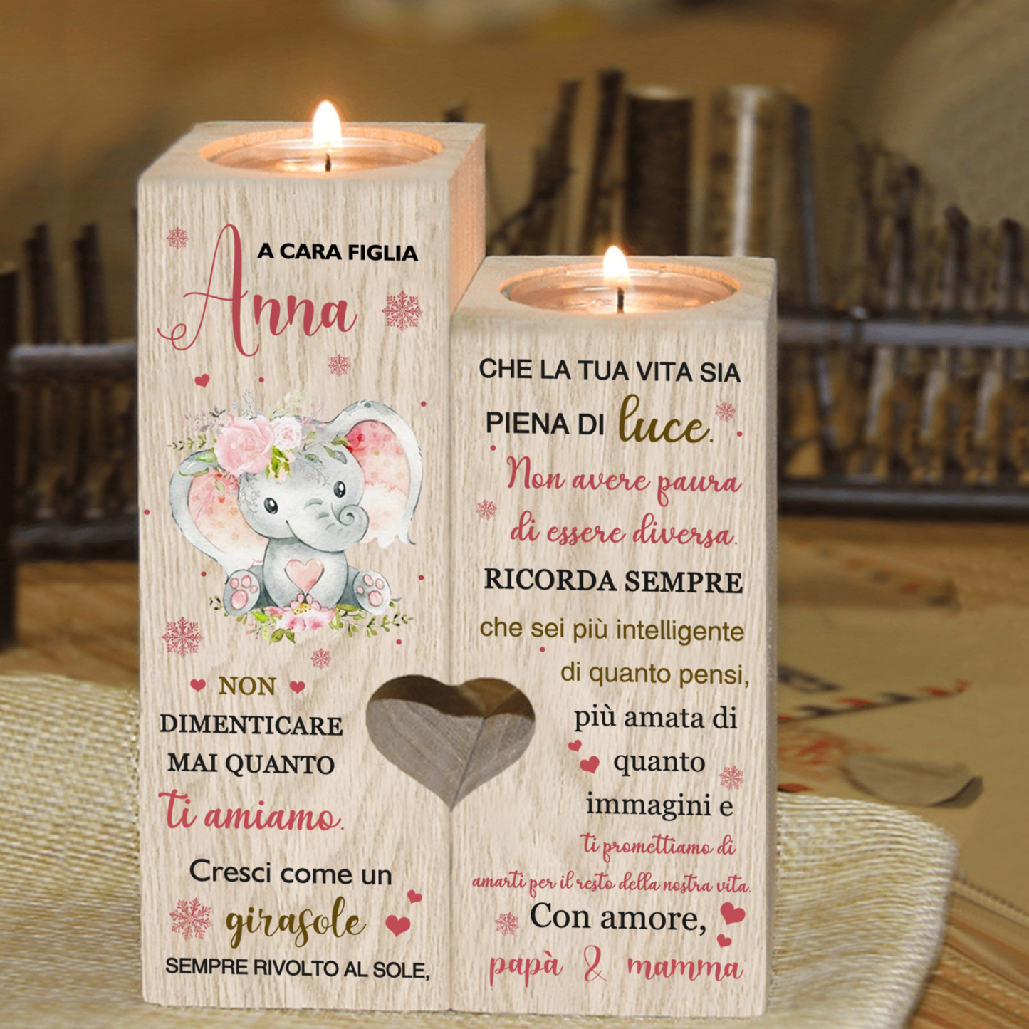 Candeliere portacandela elefante rosa regalo per cara figlia