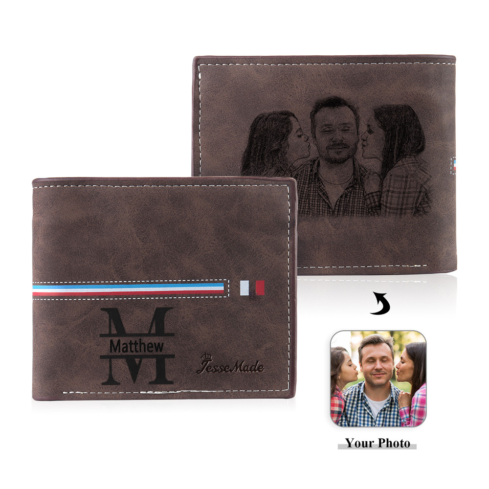Portafoglio in PU pelle da uomo 1 nome 1 lettera e 1 foto personalizzabili regalo per uomo